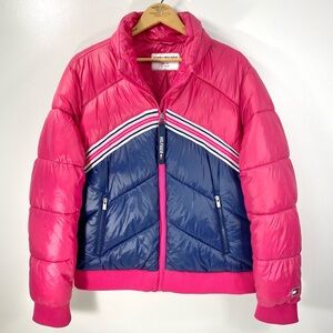 Tommy Hilfiger Sport Hot Pink Navy Blue Quilted Puffer Jacket Winter Coat XL